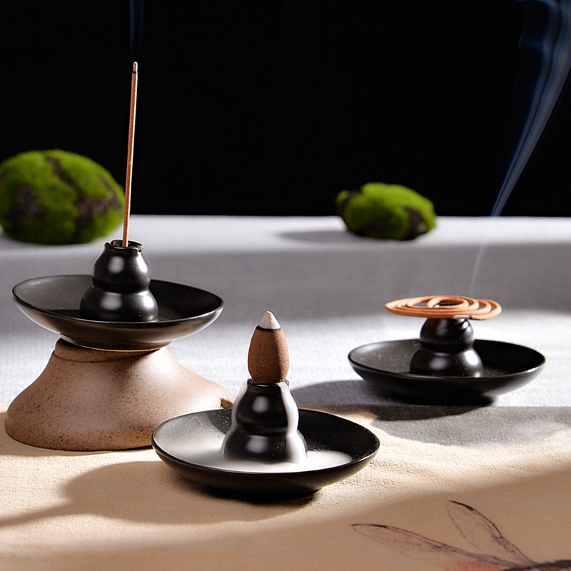 Incense Cone Holder - Black Multifunctional Backflow Incense Burner Ceramic